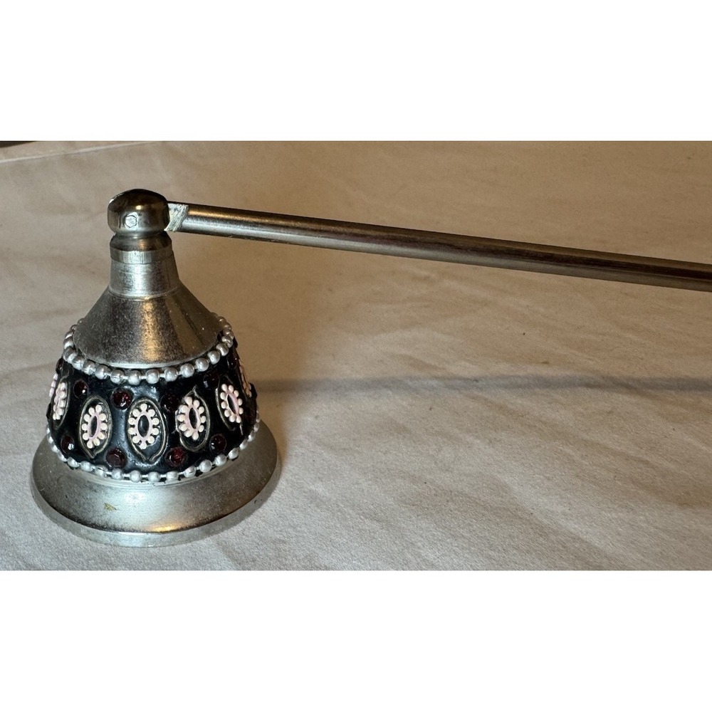 Rhinestone Enameled Jeweled Pattern Candle Snuffer Black MCM 12.5 VTG‎ - Picture 2 of 7